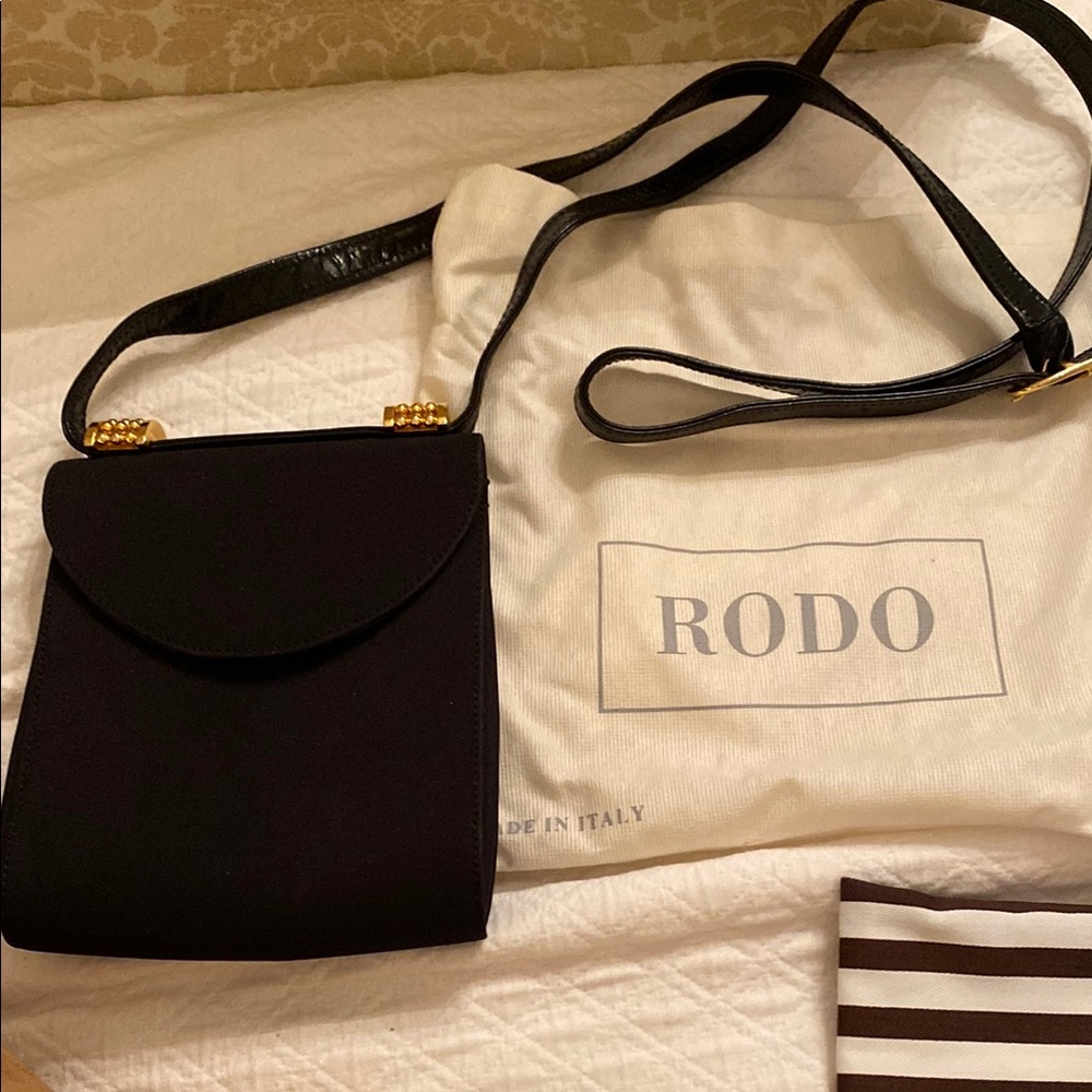 Rodo Black fabric Crossbody Bag with Textured Design